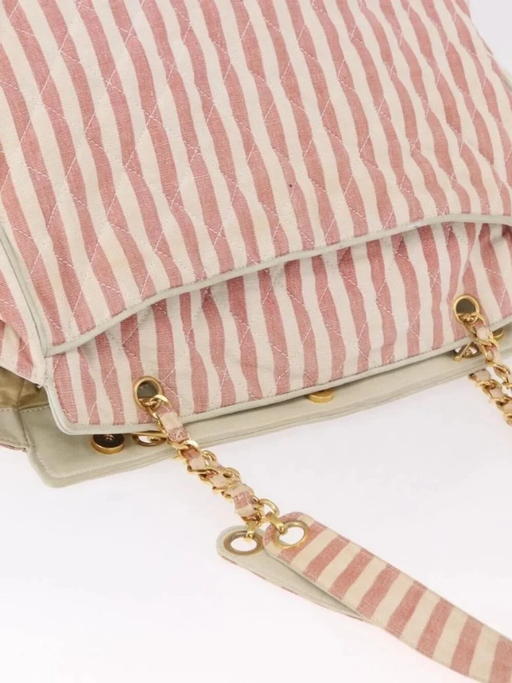 CHANEL Matelasse Shoulder Bag Canvas Pink Gold CC Auth 189308